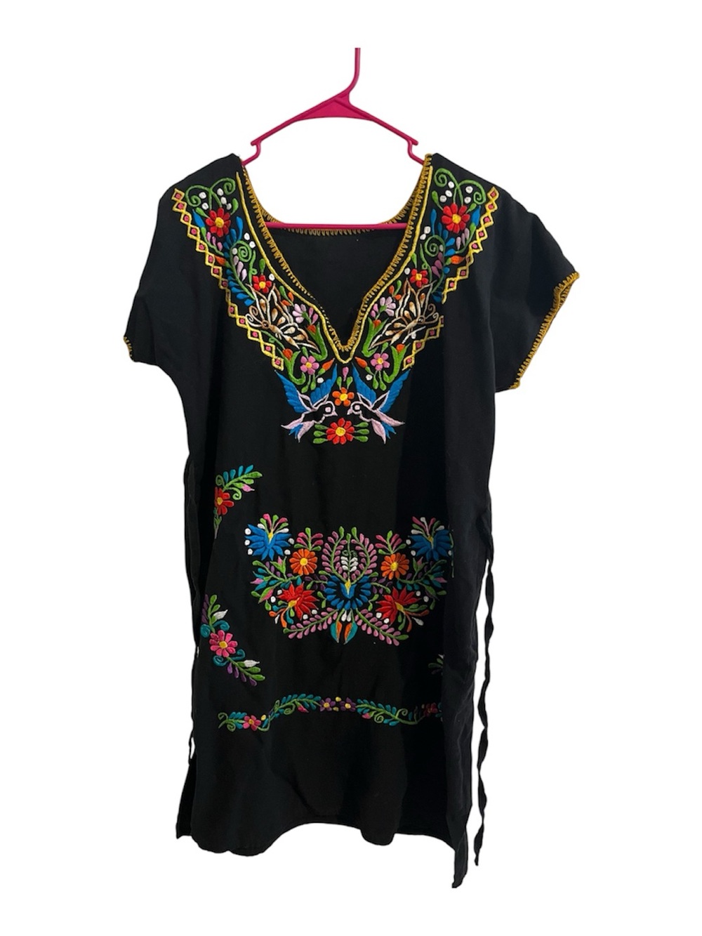 MEXICANA Black Dress with Multicolor Floral Embroidery